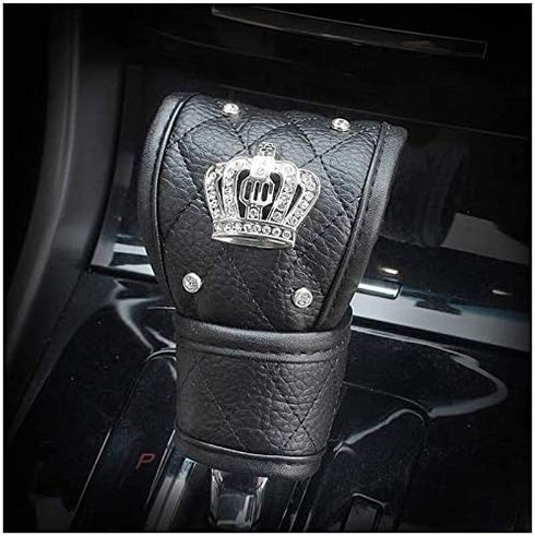 Queen Seat Safety Belt Pads - Leather Crystal Handbrake Cover - Bling Tiara Gear Crown Shift Stick Protector, for Girls Women or Ladies(4Pcs)...