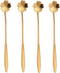 16 Pieces Flower Spoon Coffee Teaspoon 7 Inch Stainless Steel Long Handle Spoon Stir Bar Spoon Stirring Spoon Ice Cream Spoon Gold Sakura Shaped...