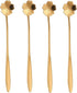 16 Pieces Flower Spoon Coffee Teaspoon 7 Inch Stainless Steel Long Handle Spoon Stir Bar Spoon Stirring Spoon Ice Cream Spoon Gold Sakura Shaped...