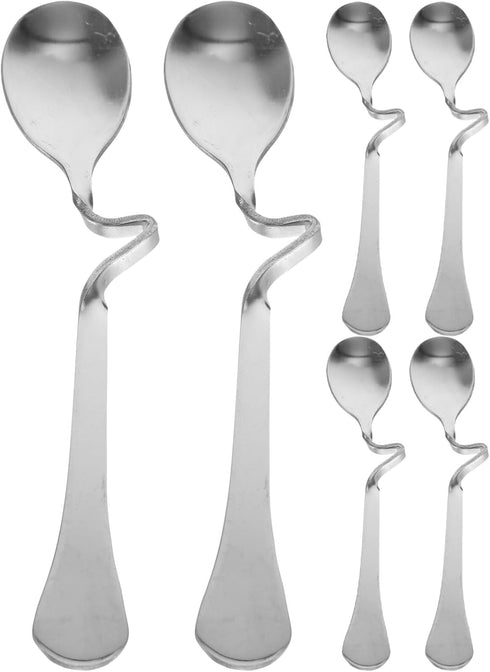 SOLUSTRE 6pcs Stainless Steel Espresso Spoon with Curved Handle Honey Milk Coffee Mixing Spoons Dessert Spoons for Specialty Ice Cream Appetizer S...