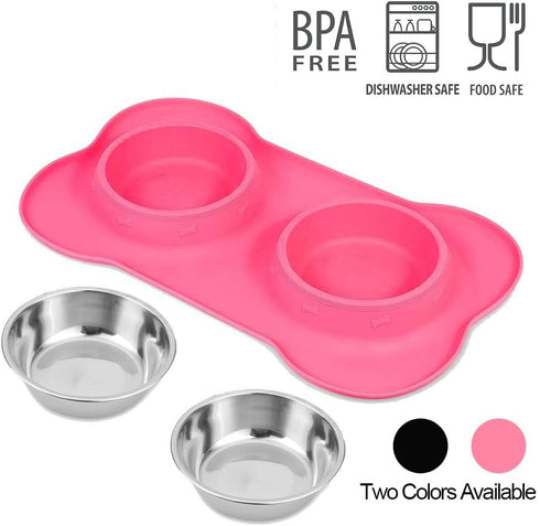 AsFrost Dog Food Bowls Stainless Steel Pet Bowls & Dog Water Bowls & Cat Bowls for Food and Water No-Spill Non-Skid Silicone Mat, Feeding Bowls wi...