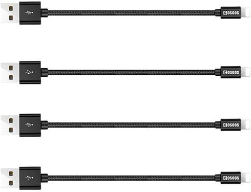 COSOOS 4 Short USB Cables (9in/23cm) Nylon Braided Fast Charging Syncing Power Cords Compatible for iPhone 14 Pro Max,14 Plus,14,13,12,11,XS,XR,X,...