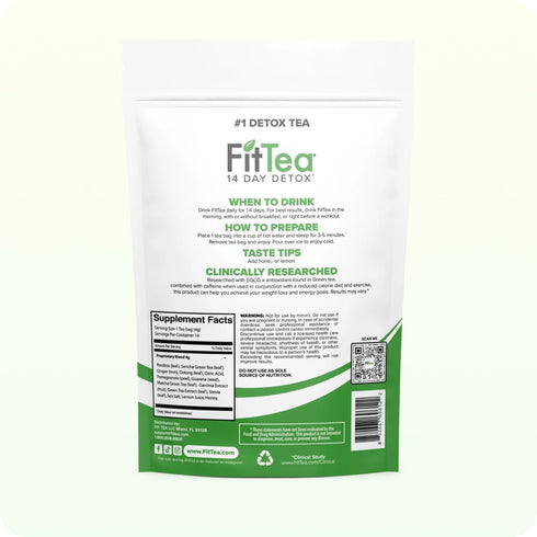 FitTea The Original 14 Day Detox Tea with Organic Green Tea ECGC, Garcinia Cambogia and Ginger - Colon Detox Cleanse to Help Bloating and Support ...