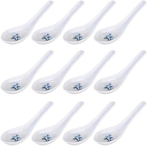 JapanBargain 2323x12, Set of 12 Asian Japanese Chinese Wonton Soba Rice Pho Ramen Noodle Soup Spoons, White/Blue...