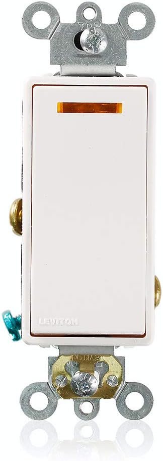Leviton 5631-2W 20-Amp 120-Volt Decora Plus Rocker Lighted Handle, Illuminated OFF Single-Pole AC Quiet Switch, White, Image......