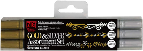 Kuretake Zig Gold and Silver pens Assortment Set, Professional Quality for Artist, Christmas Card, Brush Lettering, Illustration, Card Making, Wri...