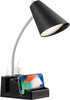 LED Desk Lamp with 1 USB Charging Port and 1 AC Outlet, Organizer Base, Adjustable Neck, On/Off Switch, Modern Table Lamp for Reading, Working, St...