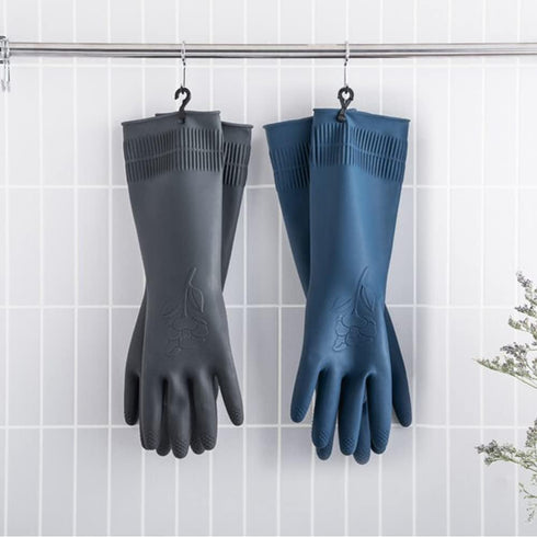 HOMSSEM Dishwashing Gloves with Hanging Hooks 2Pairs of Dish Gloves Latex Navy, Gray Rubber Gloves for Cleaning...