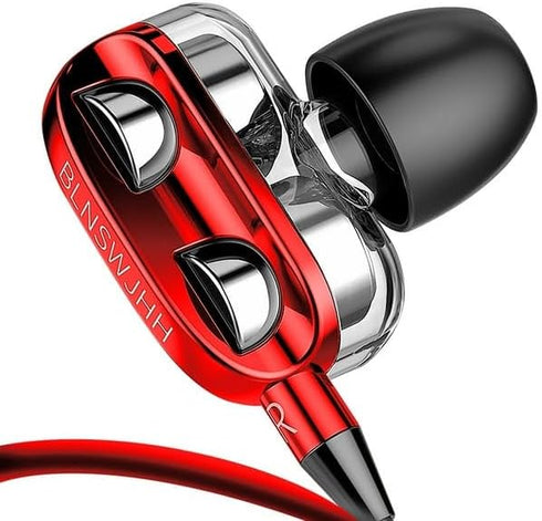Wired Earphones with Microphone Headset Stereo Sound Quality Noise Canceling Headphones for Running/Cooking/Gym/Sports (A4- Red)...
