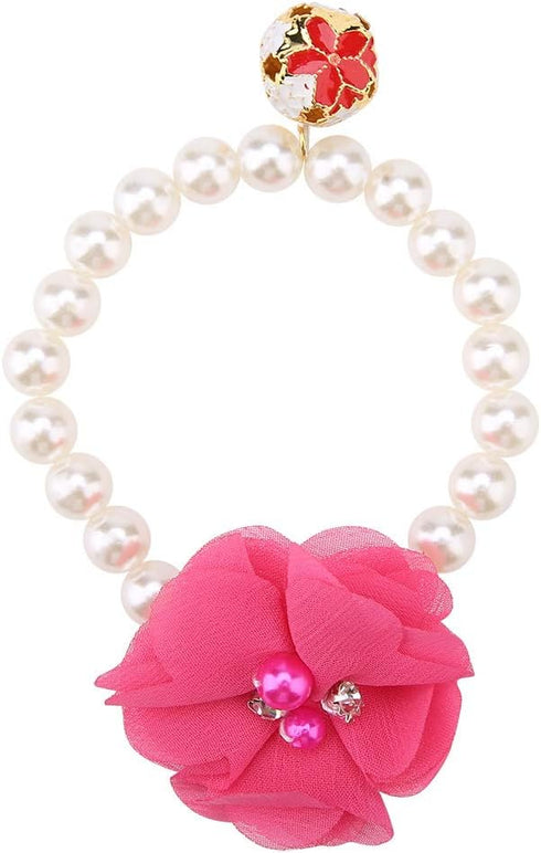 Pet Pearl Flower Collar, Elastic Cat Collar Choker Necklace Pet Dog Cat Jewelry Necklace for Puppy Collar Jewelry Accessory(Rose Red)...