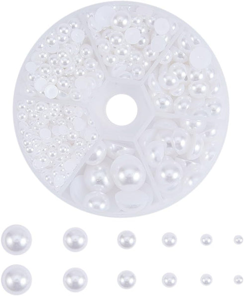 PandaHall Elite 1 Box About 690 Pcs White Assorted Mixed Sizes 4-12mm Flat Back Pearl Cabochons...