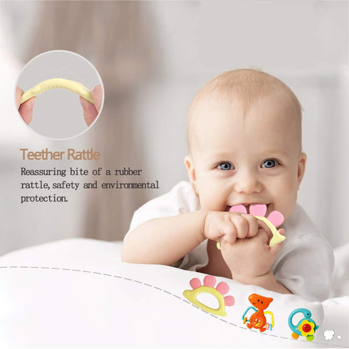 Baby Rattles Sets Teether, Shaker, Grab and Spin Rattle, Musical Toy Set, Early Educational Toys Gifts for 3, 6, 9, 12 Month Baby Infant, Newborn...