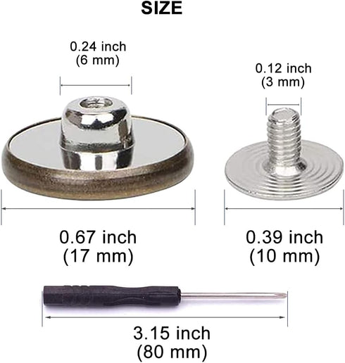15 Sets Replacement Jeans Buttons, 17mm No-Sew Nailess Removable Metal Jeans Button Replacement Repair Combo Thread Rivets and Screwdrivers...