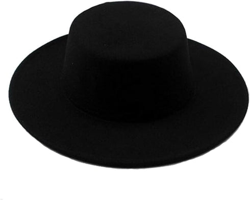 1PCS Black Classic Flat Top Blend Fedora Hat Brim Church Derby Cap for Unisex Men Women Head Circumference 22-22.8in...
