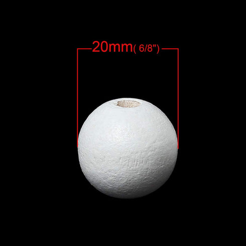 100 Painted White Wood Beads 20mm or 3/4 Inch Wood Beads with 3mm Hole...