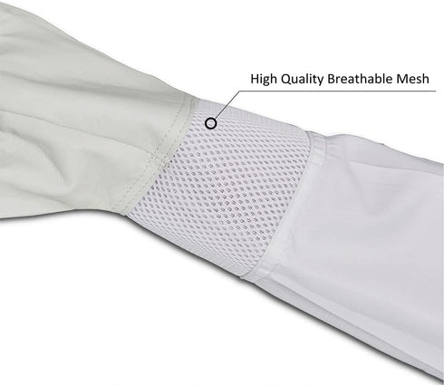 Mr.Bee Beekeeping Supply Goatskin Leather Beekeeper Gloves with Vent Long Canvas Sleeve & Elastic Cuff M...