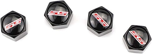 4Pcs Valve Stem Air Caps Red SS Logo Car Tire Covers Rustproof Zinc Alloy Chrome for Chevy Camaro Ford Styling Decoration Accessories(Tires Parts ...
