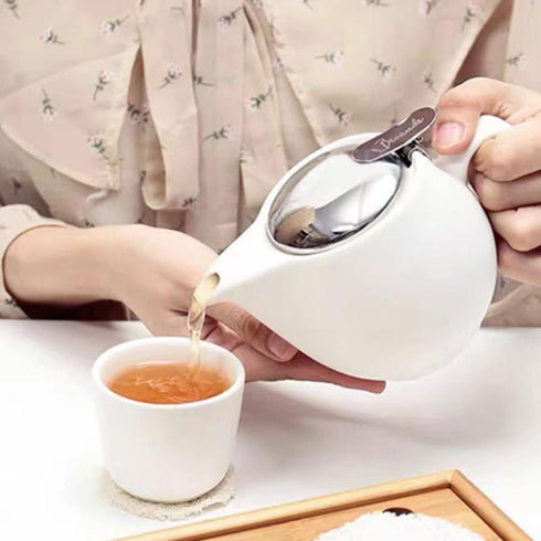 Small Ceramic Teapot With Stainless Steel Infuser For Loose Tea And Blooming Tea, Heat Resistant Ceramic Tea Pot And Tea Kettle, Perfect Tea Maker...