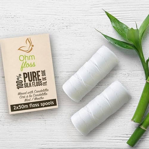 Ohm Earth’s Ohm Floss Refill – Natural Biodegradable Silk Dental Floss for Refillable Bamboo/Steel Holder, Natural Candelilla Wax, 100% Compostabl...
