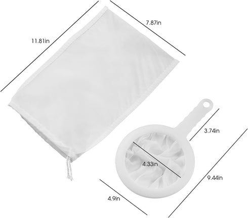 6 Pack - 200 Mesh Fine Mesh Strainer & Nut Milk Bags, Reusable Food Strainer - Food Grade BPA-Free - Ultra Strong Fine Nylon Mesh - Nutmilk, Juice...