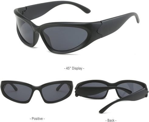 Fashion Y2K Wrap Around Sunglasses for Men Women 2000s Accessories Cool Cyber Glasses Biker Shades Shield (Black Frame-Grey Lens)...