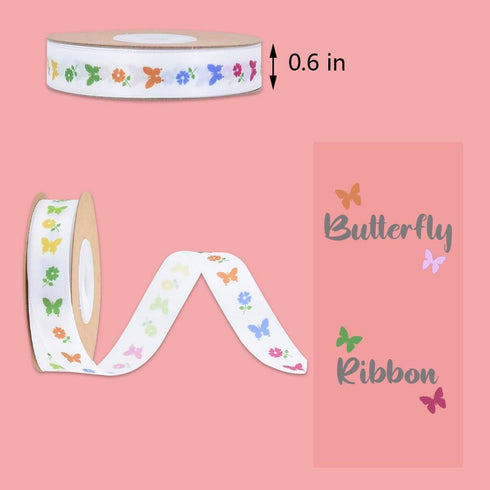 1 Roll 0.6in Colorful Butterfly Ribbon DIY Bow Headdress Headband Gift Packaging Gift Box Flowers Rope Ribbon?10 Yard/roll?...