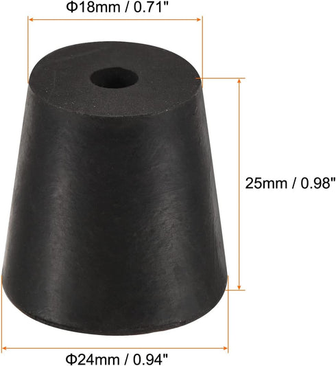 MECCANIXITY Rubber Tapered Plug 18mm to 24mm with Hole Test Tubes Bungs Stopper Black for Lab Home 5 Pieces...