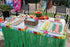 Tytroy 9ft Reusable Green Grass Hibiscus Flowers Hawaiian Luau Table Skirt Set with Bonus 12 Green Tropical Palm Leaves Perfect for Tropical Theme...