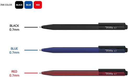 Monami Trifis (Triffis) Oil-Based Ballpoint Pen 0.7mm Set of 5 Ink-Red 1, Blue 1, Black 3...