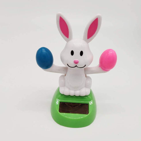 Solar Powered Toy Shaking Head Rabbit Statue Shaking Head Dancing Toy Rabbit Bunny Figurines for Car Dash Board Decorations - White...