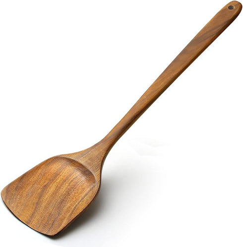 Wooden Spatula,15.3 Inch Flat Wood Wok Spatula,Wood Kitchen Utensils for Cooking,Long Handle Turner Coated Natural Resin, Handmade Kitchenware for...