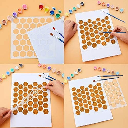 12 Sets Geometric Honeycomb Stencils Painting Art Templates Stencils for Scrapbooking Drawing Tracing DIY Furniture Wall Floor Decor (7.87 x 7.87 ...