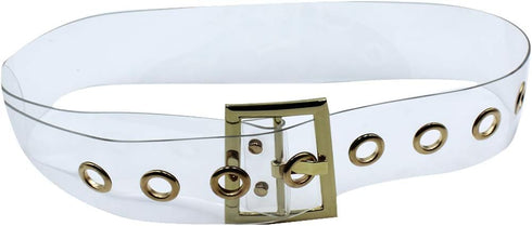 ANKOMINA Women Fashion Holographic Clear Wide Belt Transparent PVC Metal Buckle Waist Belt Waistband Cinch Dress Belt...