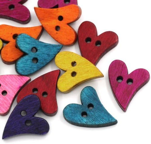 KARMELLING 100PC Heart Shape Mixed Colors Wood Buttons 2 Hole Scrapbooking Sewing Buttons 21mm x 17mm(7/8"x 5/8")...