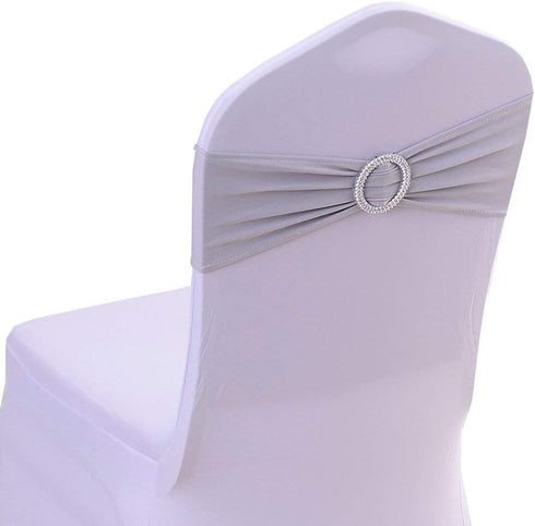Tvoip 10PCS Chair Cover Stretch Band with Buckle Slider Sashes Bow Wedding Banquet Chair Decoration (Gray)...