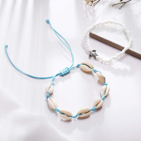 Boho Beaded Anklets Shell Ankle Bracelets with Silver Turtle Foot Chain Jewelry for Women 2Pcs...