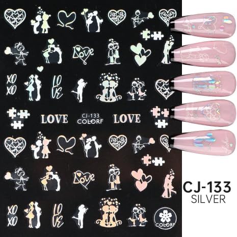 9 Sheet Valentine's Day Heart Nail Art Stickers Decals, 3D Laser Heart Rose Cat Letter Nail Stickers for Nail Art, Romantic Cute Nails Adhesive Ma...