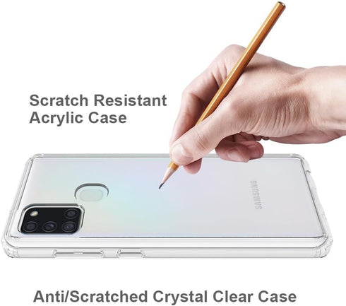 for Samsung Galaxy A21s Case Crystal Clear Slim Hard Case Hybrid Shockproof Bumper with Tempered Glass Screen Protector Full Body Anti-Yellow Anti...