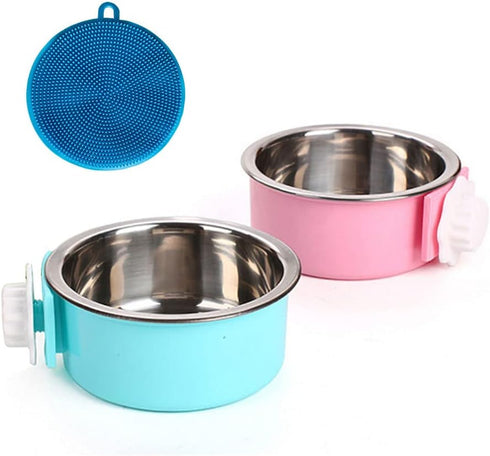 Love Dream Crate Dog Cat Bowls, Removable Stainless Steel Hanging Pet Cage Bowls Kennel, Food Water Feeder with Bolt for Puppy Rabbits Birds 2 Pac...
