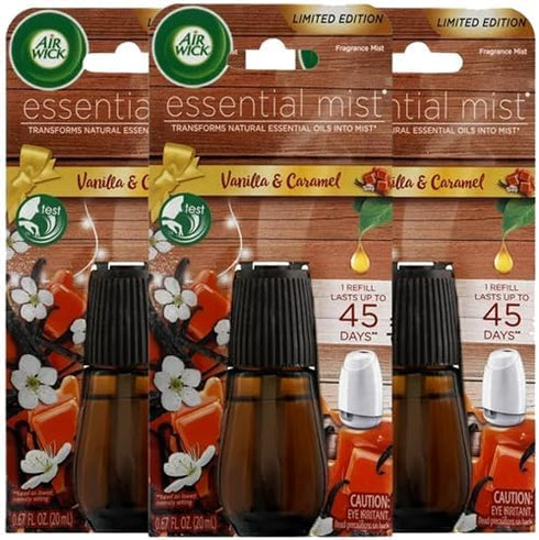 Air Wick Essential Mist Diffuser Oil Refills, Vanilla and Caramel Fall Scent, Air Freshener Fragrance Spray Refill (Pack of 3)...