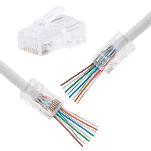 RJ45 Crimp End Pass Through Connector 8P8C UTP Network Plug CAT6 Cable Gold Plated … (50)...