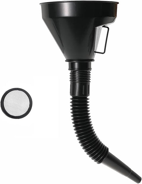 Wide Mouth Oil Funnel with Flexible Extension, Auto Nozzle Hose Funnel with Handle Removable Mesh Screen Filter, Funnel for Water Gas Coolant Tran...