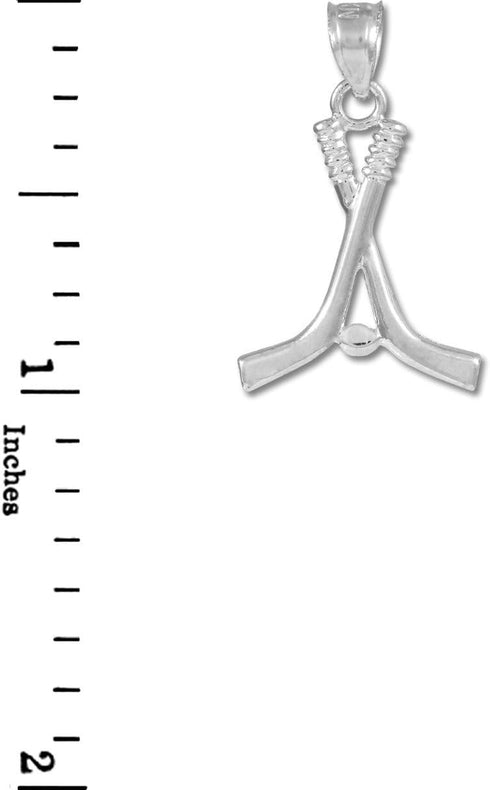 925 Sterling Silver Ice Hockey Sticks and Puck Winter Sports Charm Pendant...