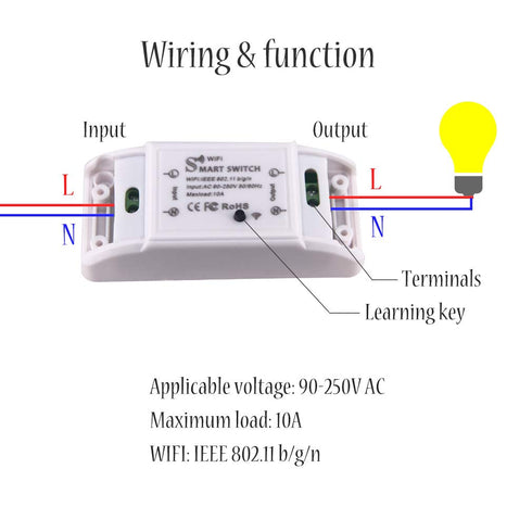 WiFi Wireless Remote Light Switch AC90-250V 10A,1CH Switch Realy,Mobile APP Control, Compatible with Alexa & Google Home Assistant?Voice Control.(...