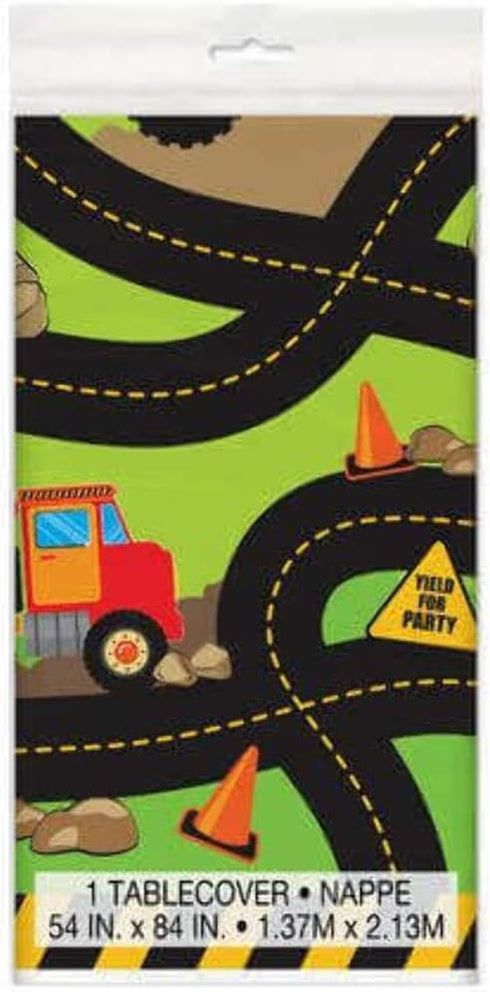 Multicolored Construction Party Rectangular Plastic Table Cover, 54" x 84" (1 Count) - Perfect for Kids' Birthdays & Building-Themed Bash...