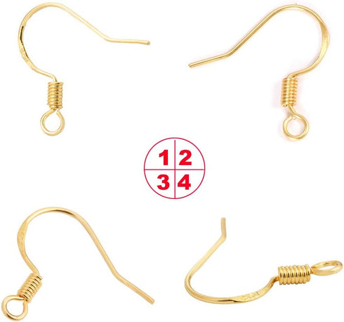 Earring Hooks - 120 PCS/60 Pairs Gold plated copper Hypoallergenic Ear Wires Fish Hooks for Jewelry Making, Jewelry Findings Parts with 120 PCS Ru...