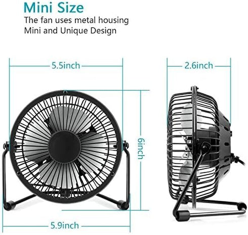 xasla 4 Inch Small USB Desk Fan, Mini Quiet Fan with Metal Construction & Strong Airflow & 360°Adjustable Tilt Angle, Personal Cooling Fan for Des...