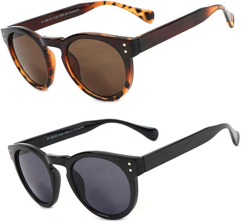 2 Pack Reading Sunglasses Bifocal for Women,Outdoor Reader Glasses Vintage Round Shape...