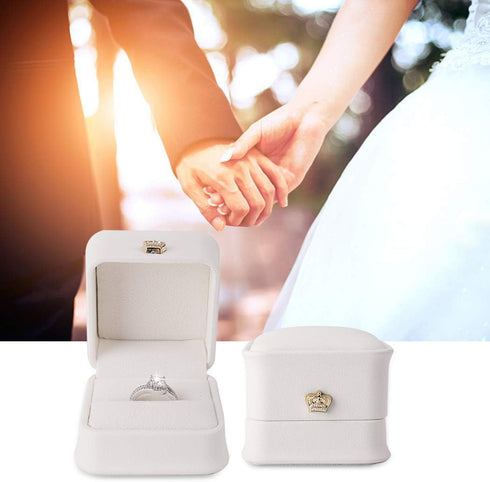 iSuperb 2 Pcs White Ring Box Couple Proposal PU Leather Ring Boxes Engagement Jewelry Gift Box Jewelry Display Case for Wedding Anniversary (White...