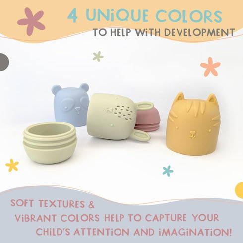 Silicone Animal Bath Toys for Babies, Infants and Toddlers - Set of Four - Educational Fun for The Bathtub, Pool or Beach...